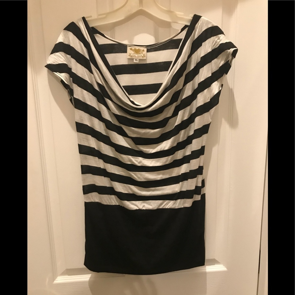 Blk/Wh Cotton GIRL TALK Sz XL top